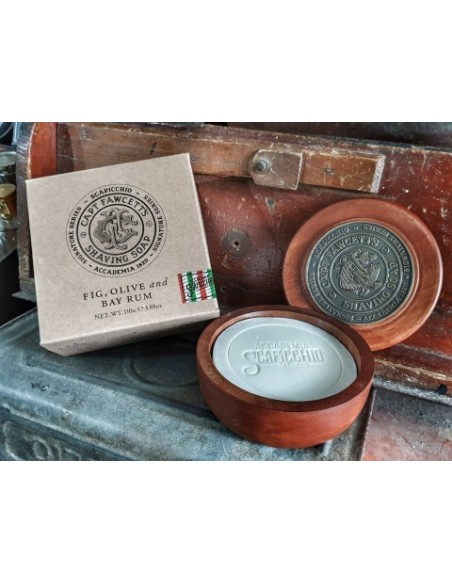 Captain Fawcett Sapone da barba Scapicchio Fig,Olive & Bay Rum in ciotola di legno