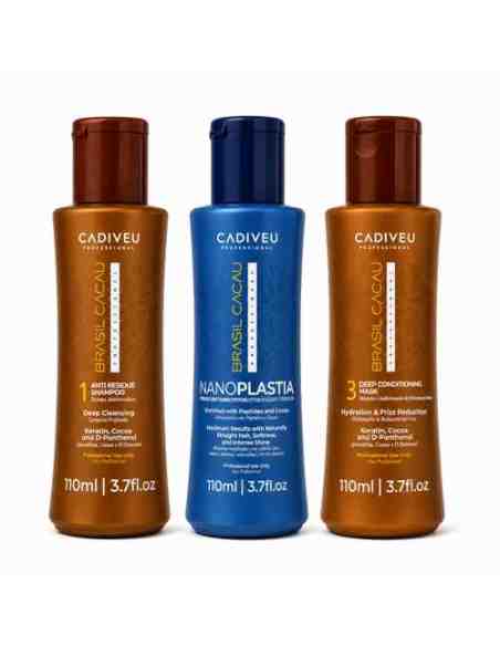 Cadiveu Brasil Cacau Nanoplastia kit lisciante anticrespo 3 prodotti da 110 ml con shampoo trattamento e maschera