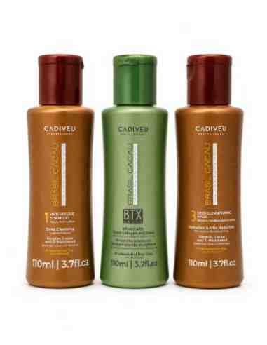 Cadiveu Brasil Cacau BTX Vegan kit lisciante anticrespo 3 prodotti da 110 ml con shampoo trattamento e maschera