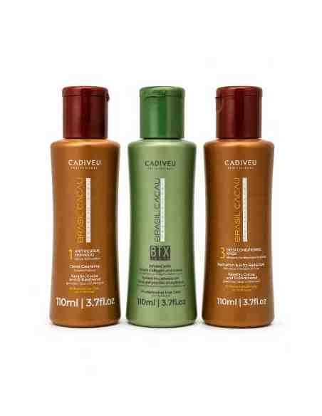 Cadiveu Brasil Cacau BTX Vegan kit lisciante anticrespo 3 prodotti da 110 ml con shampoo trattamento e maschera