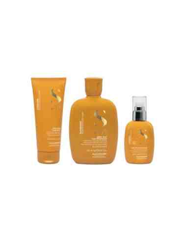 Kit Alfaparf Semi di Lino Sunshine shampoo conditioner e protective milk doposole