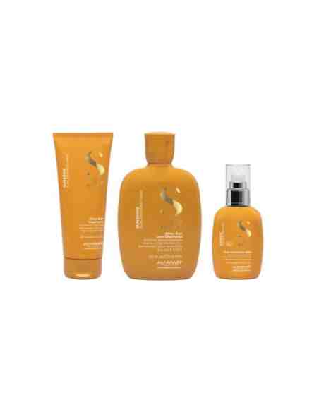 Kit Alfaparf Semi di Lino Sunshine shampoo conditioner e protective milk doposole
