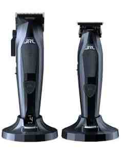 Kit JRL Diamante Nero con tagliacapelli professionale 2025C e trimmer 2025T con basi di ricarica.