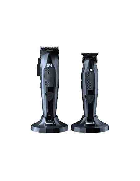 Kit JRL Diamante Nero con tagliacapelli professionale 2025C e trimmer 2025T con basi di ricarica.